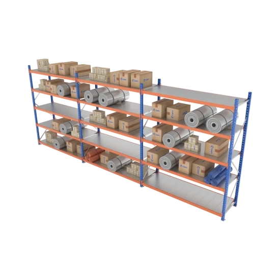 Широкопролётный складской стеллаж Longspan для склада и производства 2000x1200x400 мм с тремя ярусами