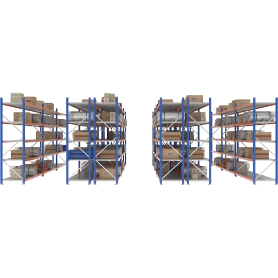 Широкопролётный складской стеллаж Longspan для склада и производства 2000x1200x400 мм с тремя ярусами