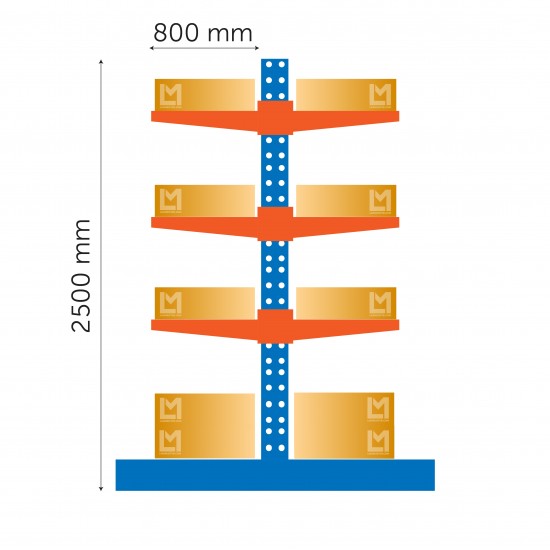 Основной корпус двухсторонней консольной полки 2500 x 1200 x 800 мм*2