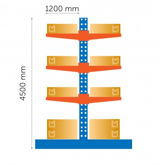 Двусторонняя консольная полочная база 4500 x 1200 x 1200 мм*2